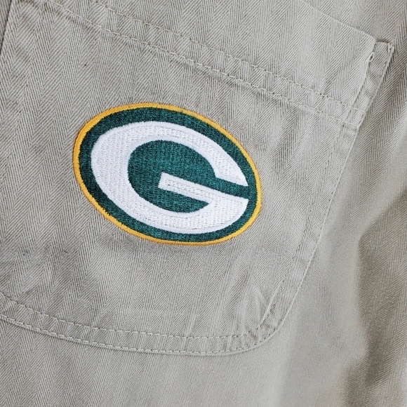 Vtg Logo 7 Packers Shirt Men M LS Button Down Khaki Beige Game Day Green Bay Y2K - Picture 10 of 16
